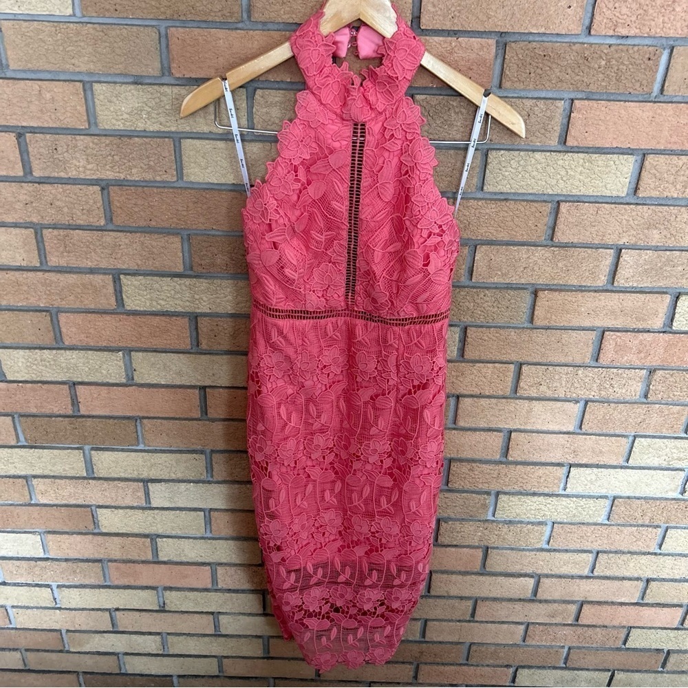 Bardot Noni Floral Lace Halter Neck Knee Length Dress Coral Size US 4/XS RTR - Picture 3 of 8